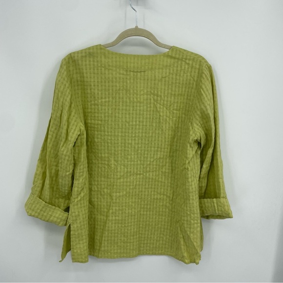 Nurture Shirt Womens Sz M Green Check 3/4 Sleeve Woven Linen Blend Button Up Top - Picture 4 of 8